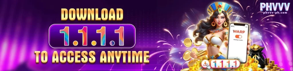 PHVVV app download banner showcasing mobile gaming features and easy account access